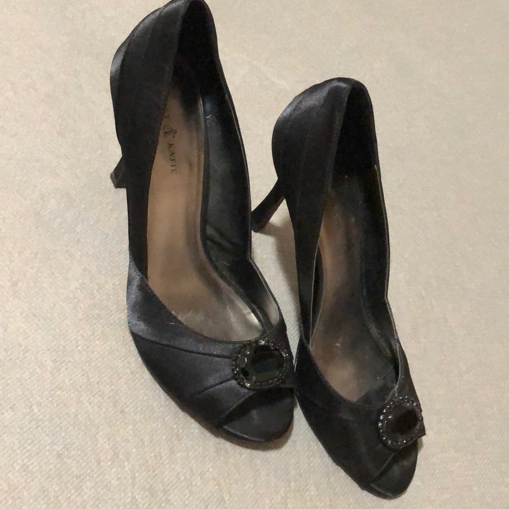 Work once peep toe black heels